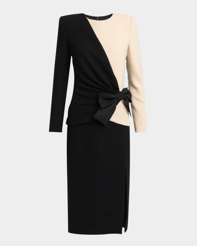 Colorblock Bow Slit Midi Dress